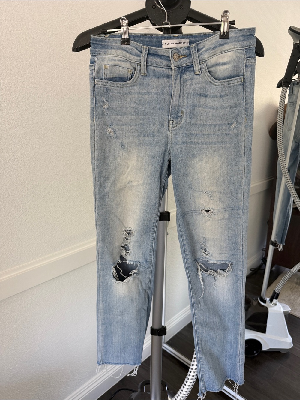 Flying Monkey Light Blue Distressed Cropped Skinny Jeans